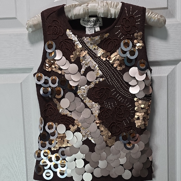 Joseph A Tops - Joseph A Brown and Gold Sequin Tank Top Size Small